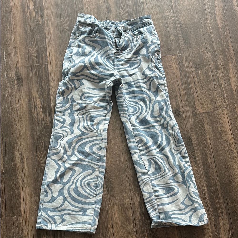 SHEIN Blue and White Patterned Women Jeans